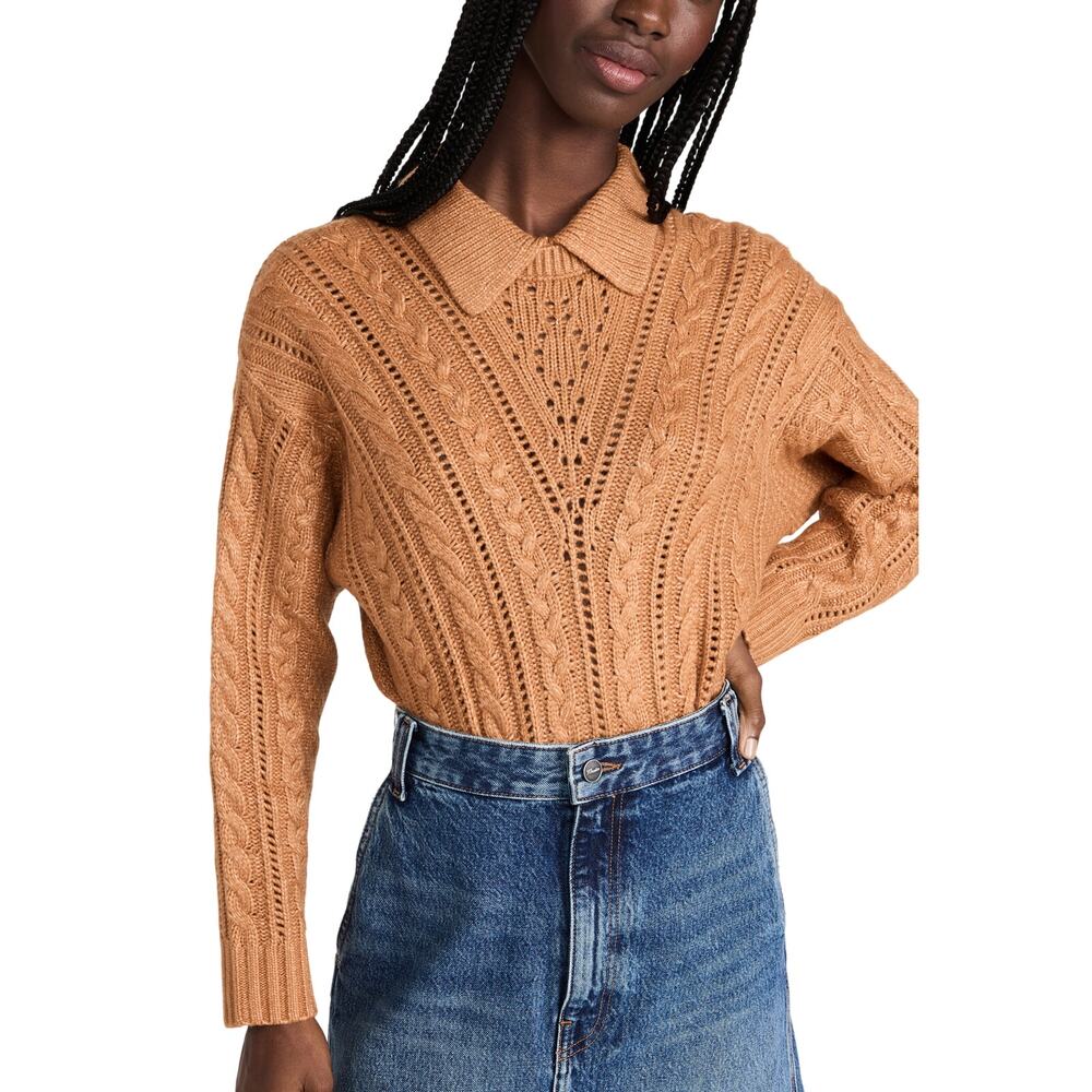 525 Cozy Caramel Cable Polo Sweater Size XL